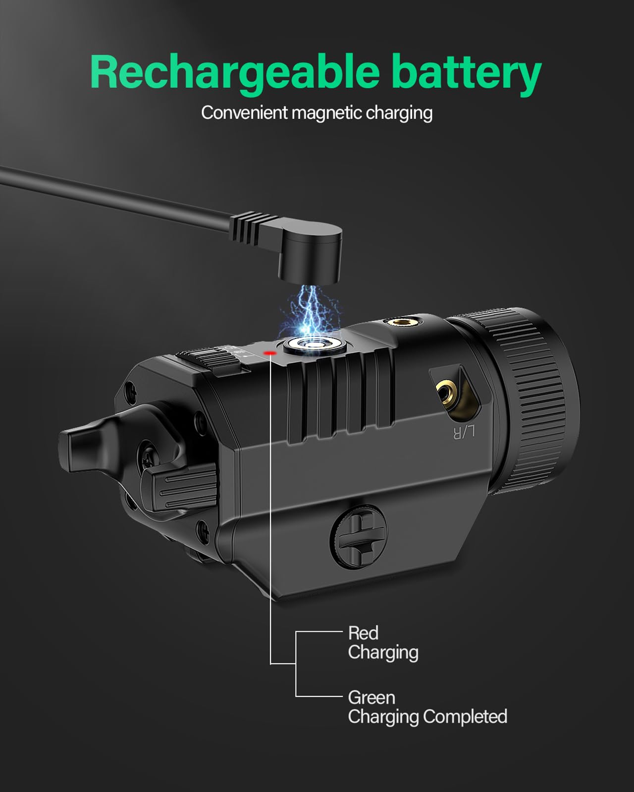 DARKFANG 1200 lumens Picatinny lampe de poche et laser vert combo avec batterie rechargeable extérieure intégrée