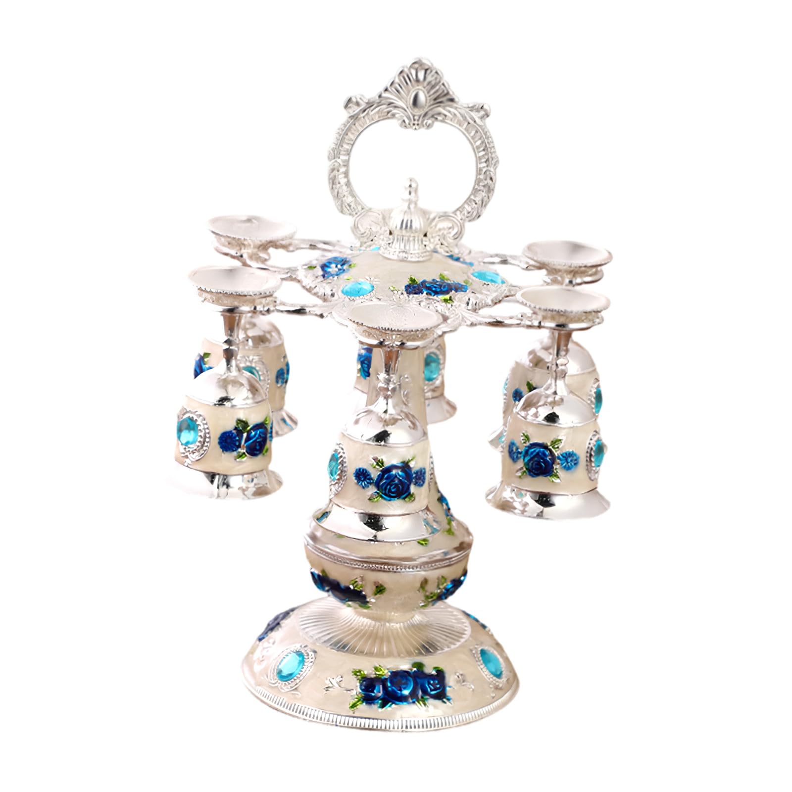 ZEPFJHE Hammered Finish Beverage Dispenser with Matching Cups Zincs Alloy Decorative Wine Goblet for Living Room Metal Mixture Barwares Set