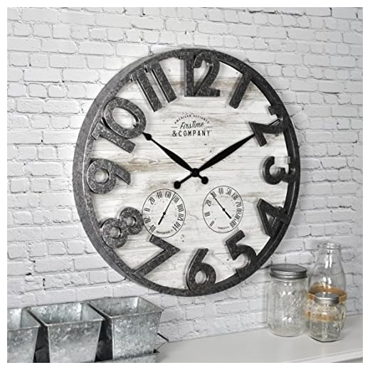 FirsTime & Co. Shiplap Farmhouse Outdoor Wall Clock, American Crafted, Light Gray, 18 x 2.5 x 18,