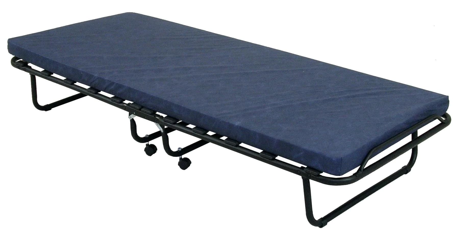 Bissolo Casa Letto Pieghevole Singolo con Materasso, Struttura in Metallo Nero, Rete a Doghe in Betulla, 80x190 cm, con Ruote, Altezza 34 cm
