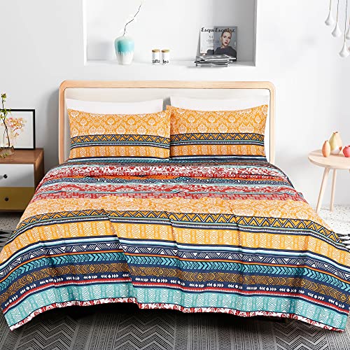 Chezmoi Collection AMARA-SHEET-MULTI-KING Amara 4-Piece Boho Stripe Bed Sheet Set - Floral Colorful Bohemian Printed Brushed Microfiber Wrinkle Resistant & Fade Resistant 14-Inches Deep Pocket Sheets & Pillowcases thumb #2