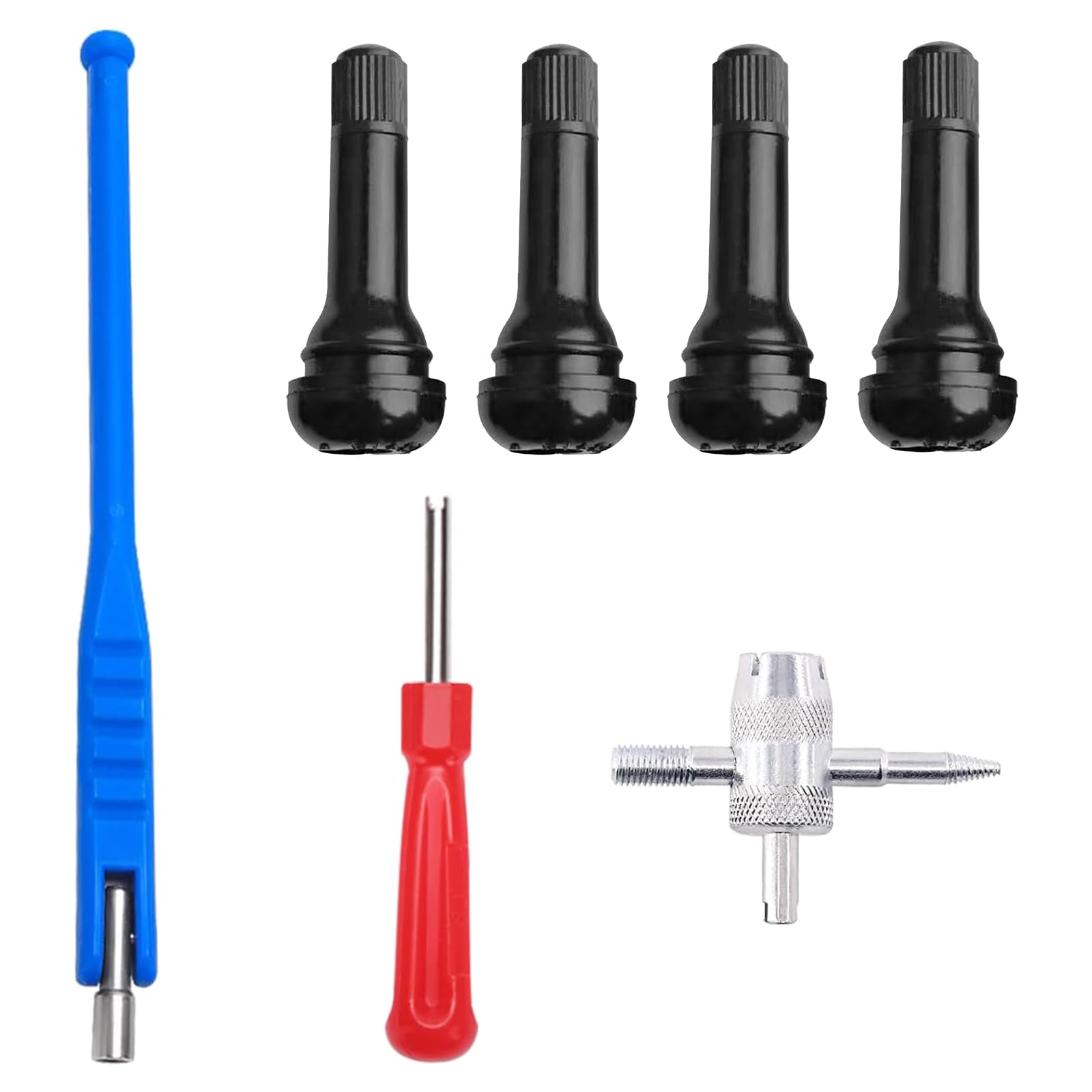 7 Pezzi Set di Attrezzi per Valvole Pneumatici, Strumento di Riparazione per Pneumatici, Smontavalvole, Chiave per valvola, TR414 Valvola della Gomma, für Auto, Motorrad