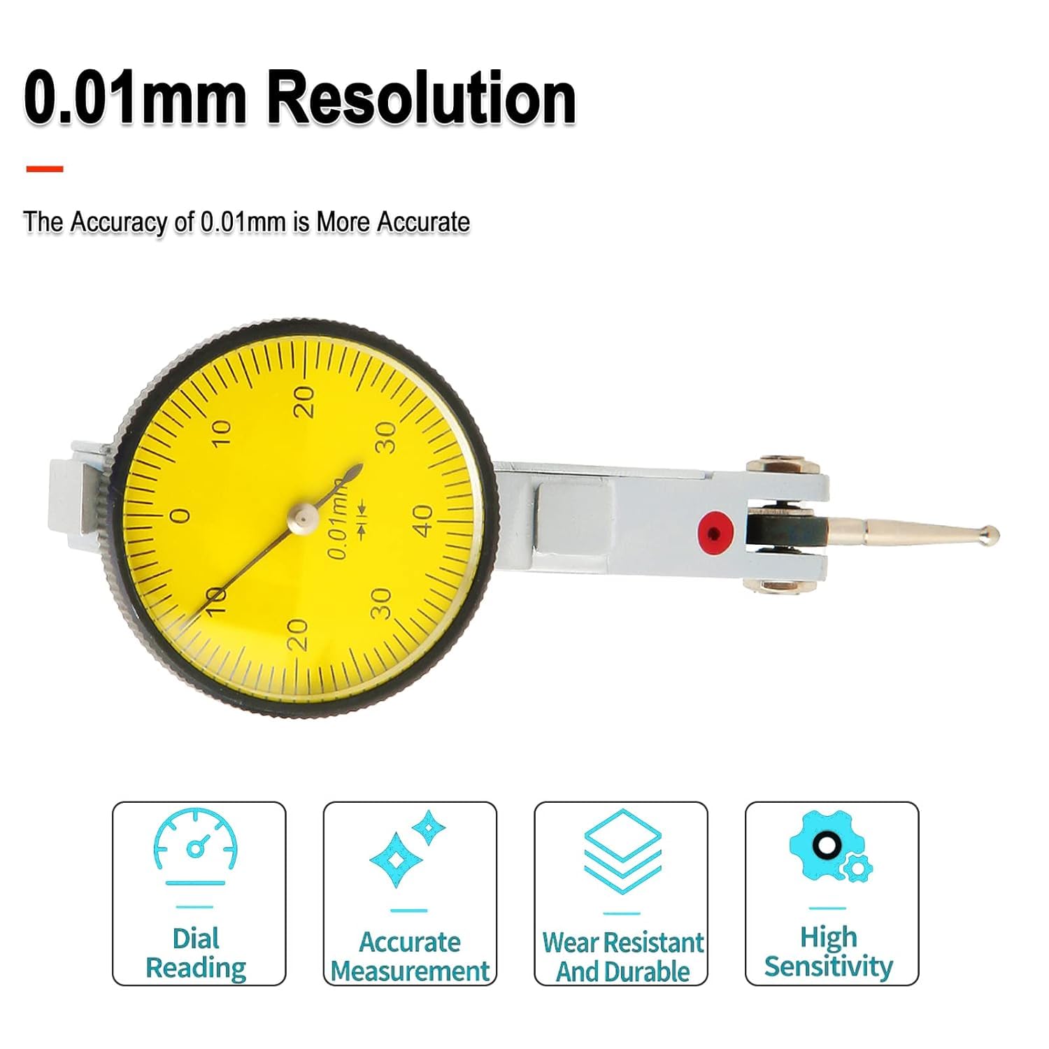 Comparateur De Précsion Mecanique, 0-0,8mm/0,01mm Indicateur De Test De Cadran, Jauge Indicateurs à Cadran à Flexible Levier Pour Calibration Mesure D'Objets étroits Ou Concaves
