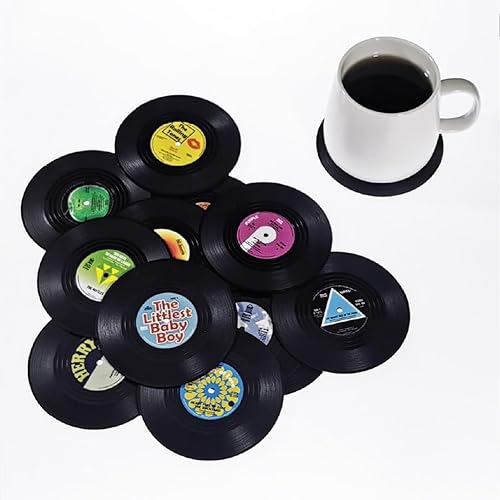 Miniatura 6 de Juego de 12 Posavasos de Discos de Vinilo Vintage - Posavasos Antideslizantes y Absorbentes para Bebidas, Regalo Ideal para Entusiastas de la Música