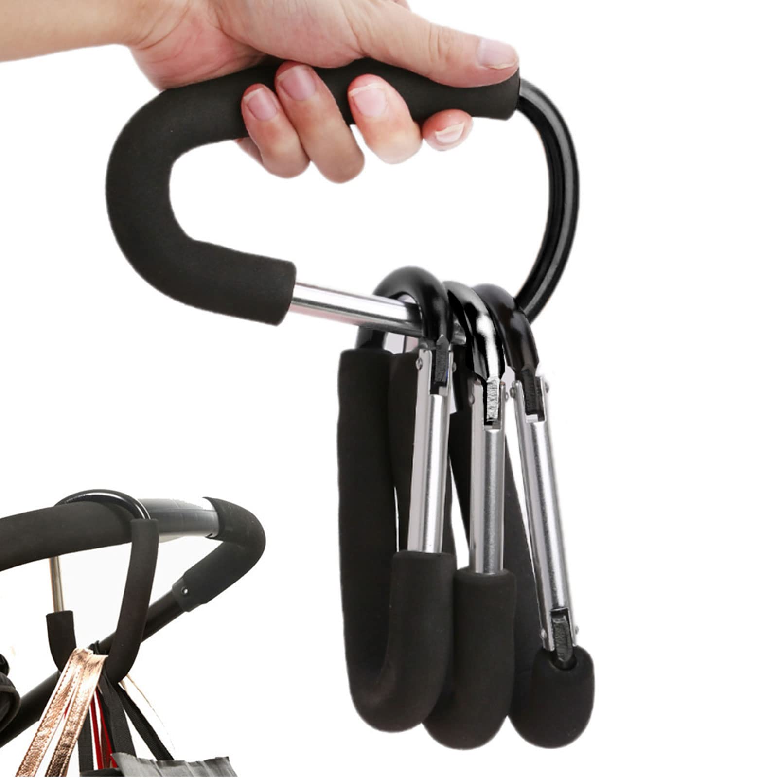 TSHAOUN 3 Pezzi Buggy Ganci Moschettone, Gancio Universale Passeggino, Moschettone per Passeggino, Gancio per Borsa per Pannolini, Aggancio per Borse con Imbottitura di Protezione