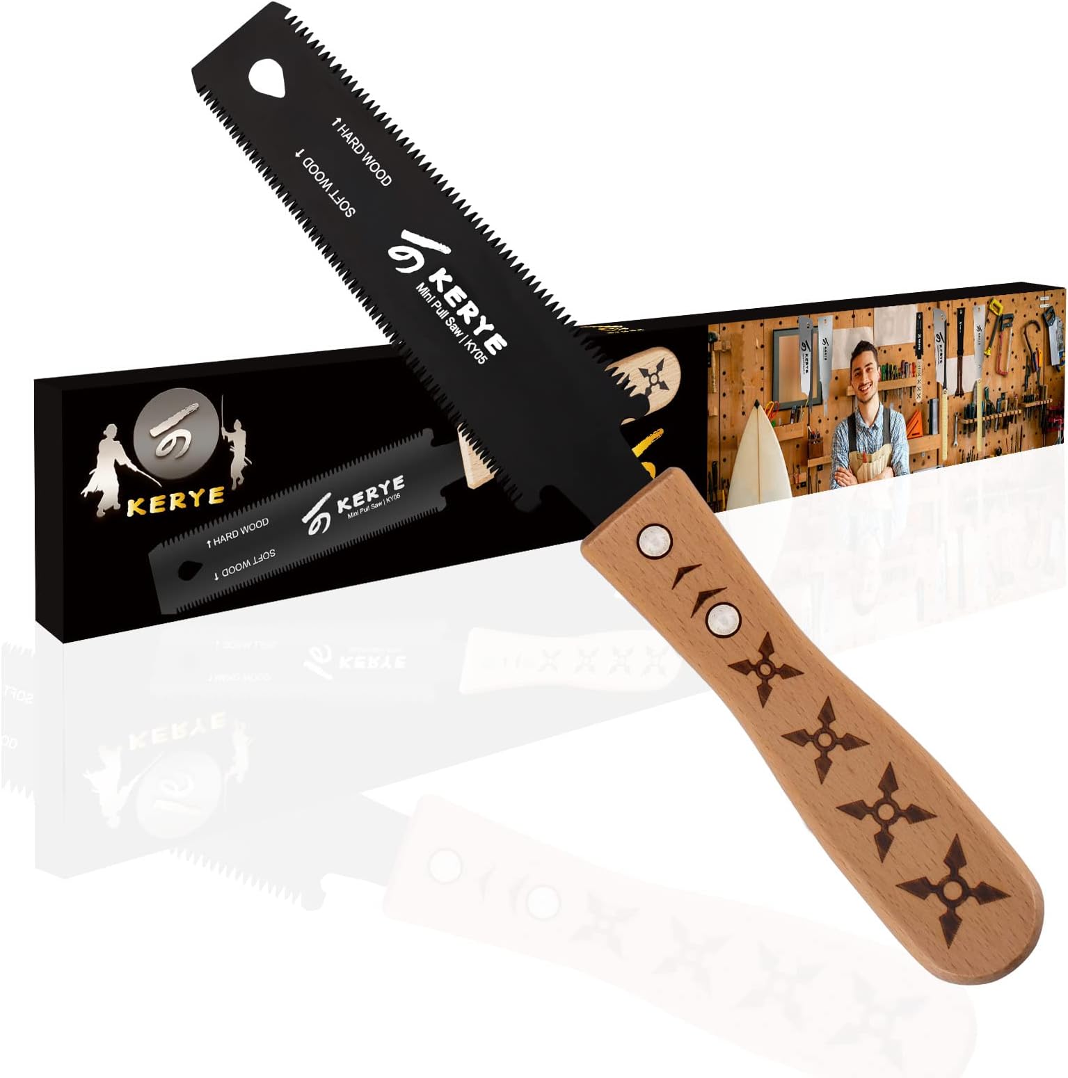 KERYE Mini Japanese Pull Saw, 6 Inch Double Edges Sided Small Flush Cut Hand Saw for Wood Cutting, Woodworking Tools with SK5 Flexible Blade 11/17 TPI, Gifts for Men/Women-KY05