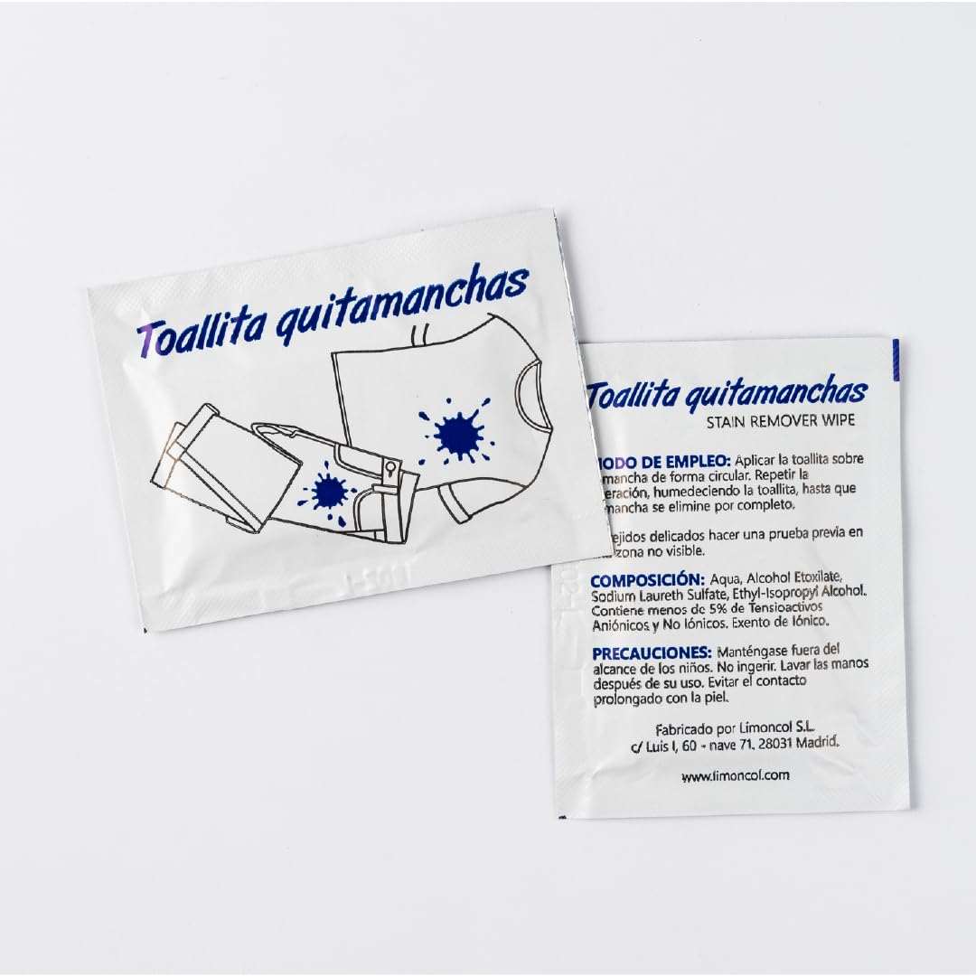 Limoncol Toallitas Quitamanchas para Ropa y Tejidos, Toallitas Individuales de Un Solo Uso, Limpieza Rápida de Manchas Recientes, Uso Portátil, 25 Unidades