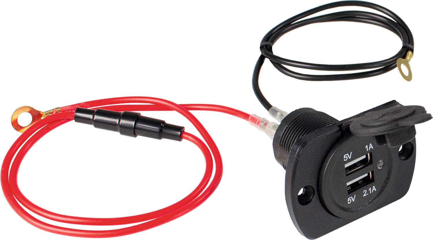 as - Schwabe 61499 - Presa USB da incasso con 2 porte USB, cavo di massa da 0,6 m, presa USB 12 V, porte USB 1 x 5 V/1 A e 1 x 5 V/2,1 A, presa con coperchio per interni, colore: Nero