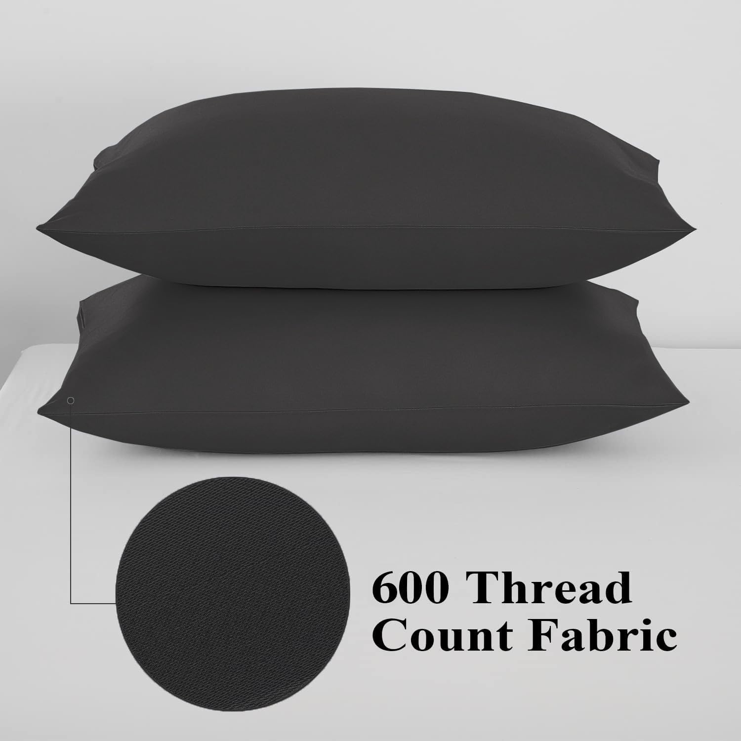 100% Egyptian Cotton Pillow Protectors Set of 4, 600 Thread Count Standard Size Bed Pillow Cases with Zipper, Sateen Weave Cooling Pillow Cases Quiet and Breathable Easy Care (4PCS, Standard, Black)