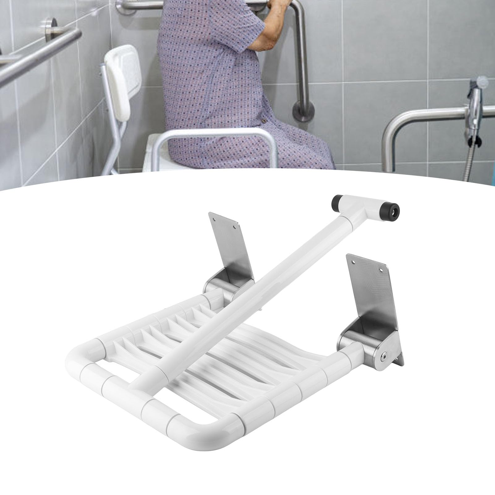 Asiento de Ducha Plegable montado en la Pared Taburete de baño Silla Plegable para Asiento de Ducha Nylon Resistente Acero Inoxidable Cómodo Seguro para Personas Mayores em