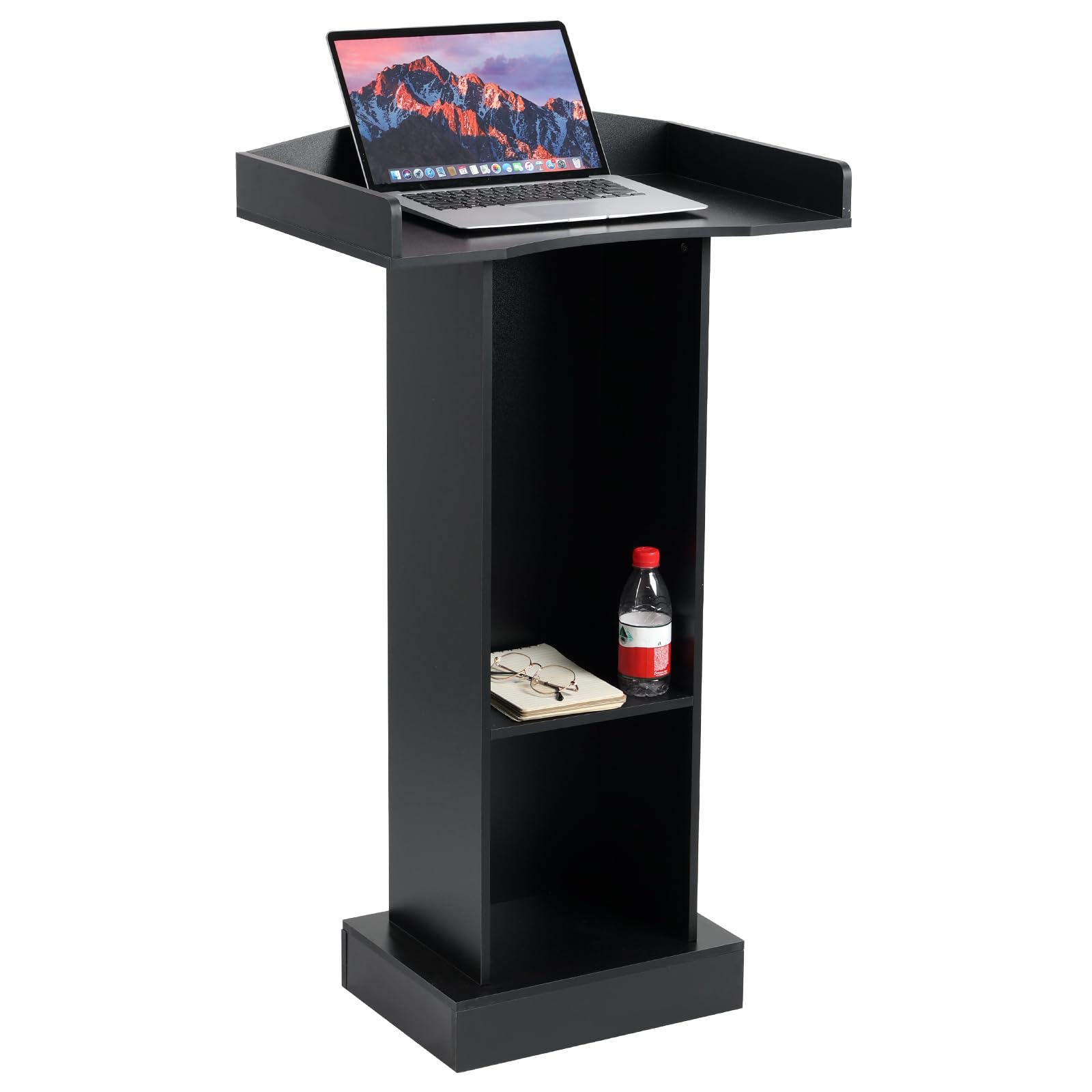 BEQUZON Podium Stand for Lectern Presentation Church Classroom, Pulpit with Wooden Heavy Base, Black Podium for Lecture, Wedding Speech (24''W x 41''H)