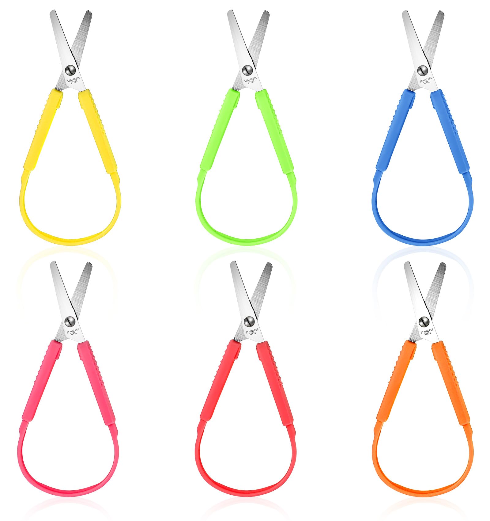 6 Pcs 15 cm Toddler Scissors, Adaptive Grip Scissors Stainless Steel & PP