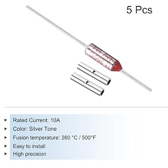 sourcing map 5 Pcs Metal Temperature Thermal Fuse SF260 260C 500F 10A 250V Cutoff Thermal Fuse with 10 Pcs BN1.25 Bare Terminal Butt Connector