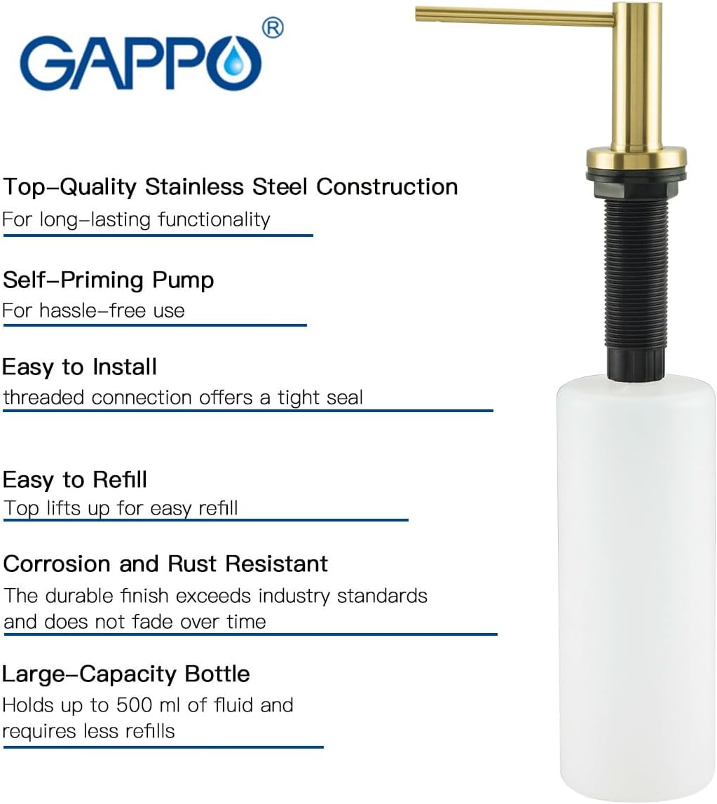 Kitchen Sink Soap Dispenser Champagne Gold Stainless Steel GAPPO Countertop Pump Hand Lotion Built in Bottle - Image 7