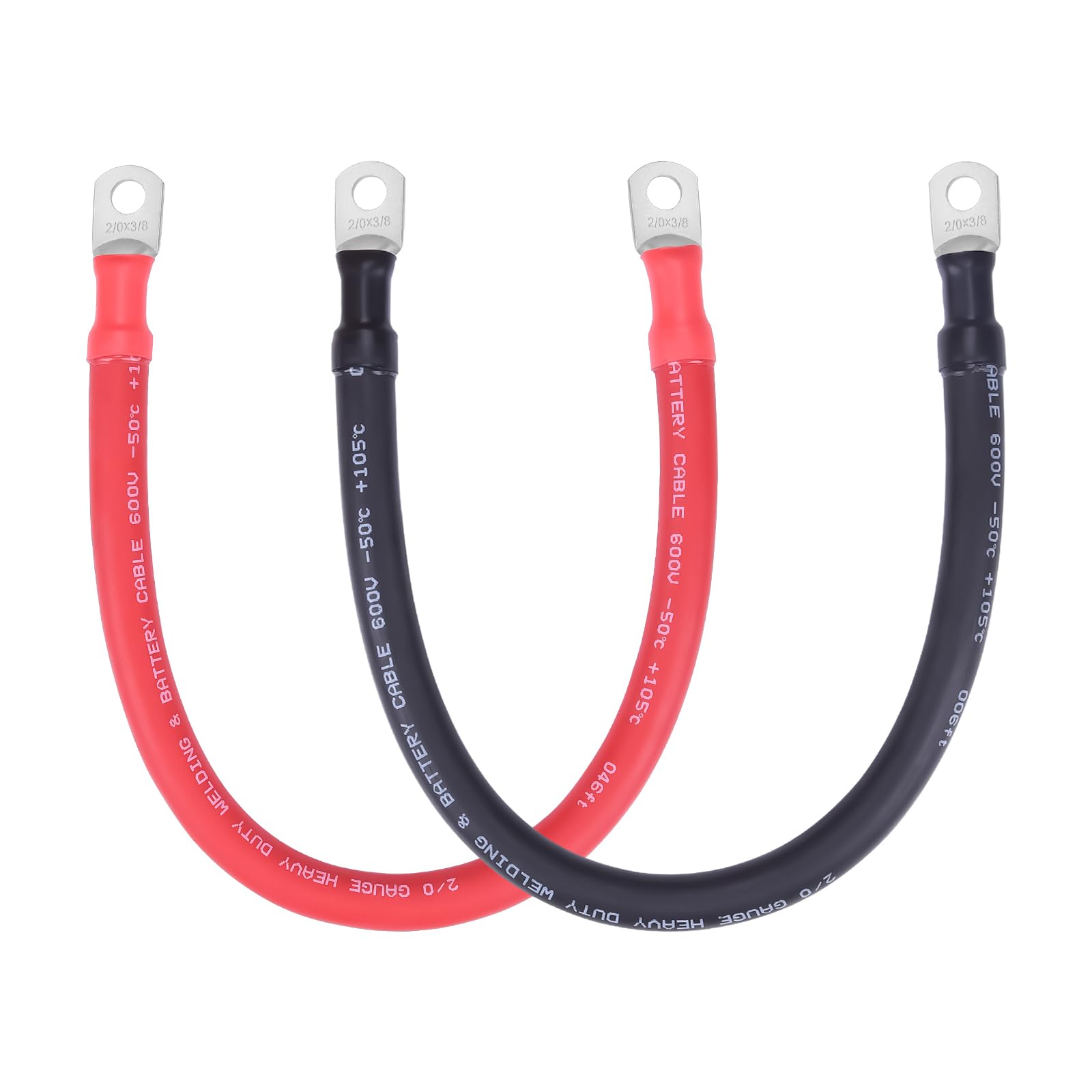 2/0 AWG Flexible Battery Cable with 3/8" Terminals - OFC Pure Copper Inverter &amp; Welding Wire for Automotive Solar RV Motorcycle (Red + Black 1.5FT Pair)