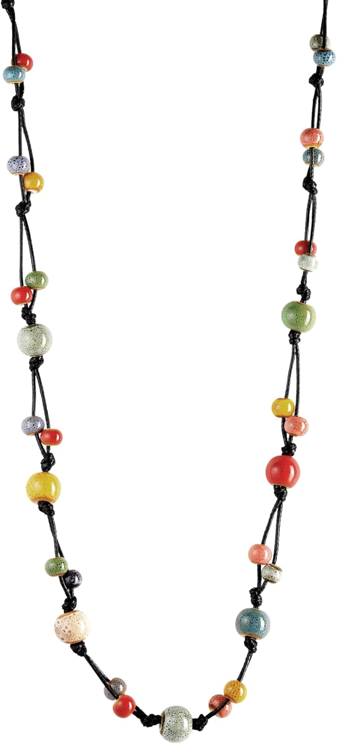 Colorful ceramic bead necklace perfect for boho summer style.