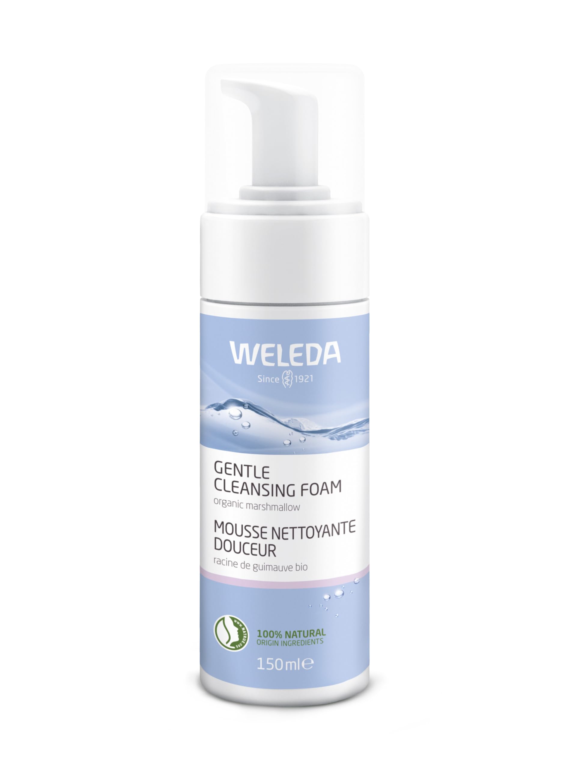 Weleda Dolce Mousse Detergente, morbida schiuma detergente, con hamamelis bio, rimuove make-up ed eccessi di sebo, mantenendo l'equilibrio idrolipidico cutaneo (1X150 ml)