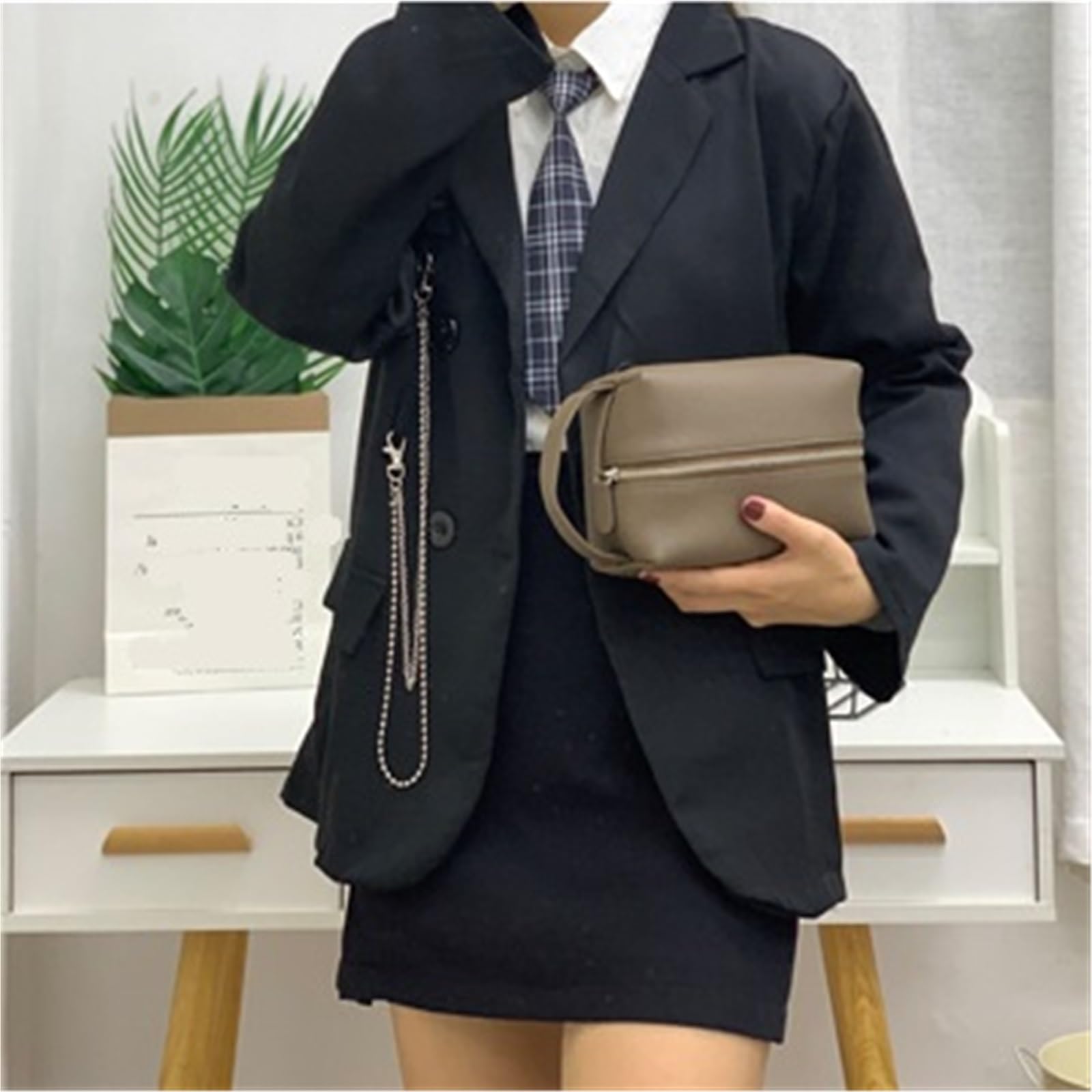 Pochette per il trucco Borsa da viaggio in pelle, grande capacità, portatile, for cosmetici, for donne e uomini(Light gray)