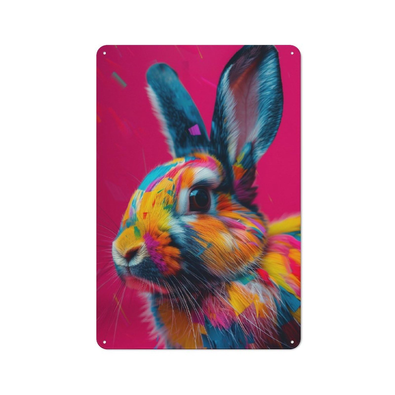 Colorful Rabbit Portrait Retro-style Tin Sign 30x20cm for Living Room Or Hallway, for Home Wall Decor Collectors Refreshing A Room in Autumn