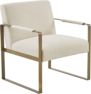 Martha Stewart Upholsterd Accent Chair Living Room Furniture - Modern Design, Comfortable Foam Seat Cushion Bedroom Lounge, Sophisticated Finished, Sturdy Frame, Cream/Gold, 28.5" W x 29" D x 32.5" H