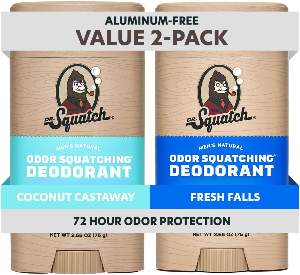 Natural Men’s Deodorant – Aluminum Free Natural Deodorant Men with Charcoal & Postbiotics for 72-Hour Odor Protection – Coconut Castaway + Fresh Falls, 2.65oz Stick (2-Pack)