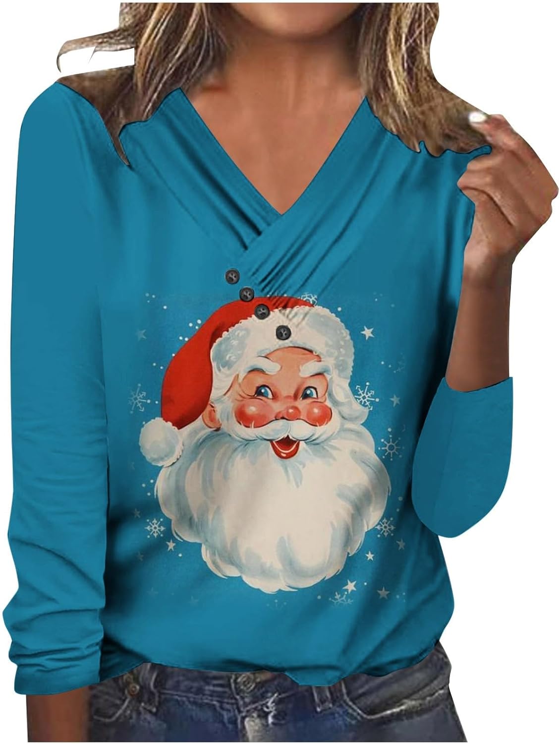 Santa Collared Neck Long Sleeve Top and Shorts Lounge Set main image 1