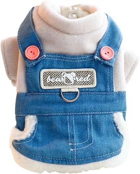 AZA Dog Princess Dresses for Small Dogs Denim Suspender Skirt Clothes Thick Costume Pet Cat Girl Cute Warm Bear Coat Outfits Fall Costumes Winter M,Blue