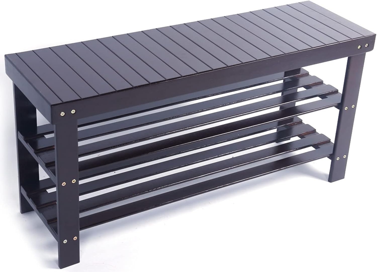 Shoe Rack Bench Espresso, 3-Tier Bamboo Storage Shelf with Seat, Sturdy & Space-Saving, Moisture Resistant, Easy to Assemble