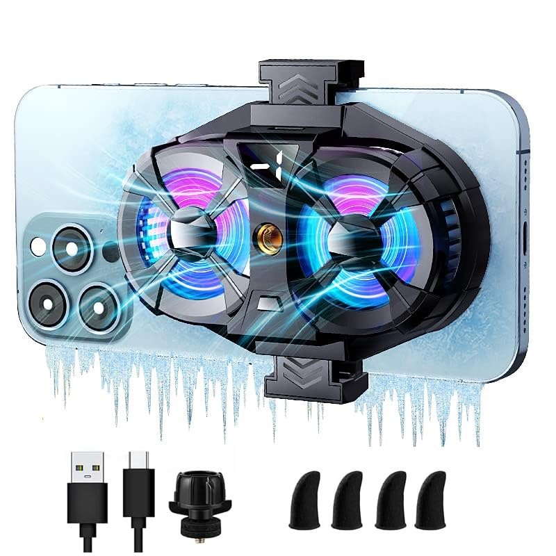 Image of BKN Fast Cooling Mobile AC Dual-Fan Radiator 3 Gear Adjustable Phone Temp Display Fast Cooler System Heat Sink With RGB Back Clip Type | Compatible with iPhones /Android Phone Width from 6 to 8 cm