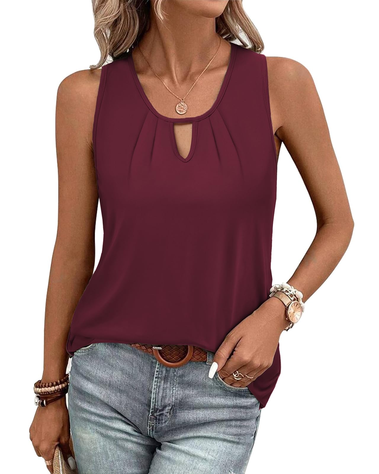Tanmolo Damen Tank Top Sommer Tanktops Ärmellos Blusentop | Ärmelloses Shirt, Plissierte Details, Lässiger Look, Basic Style, Alltag und Freizeit