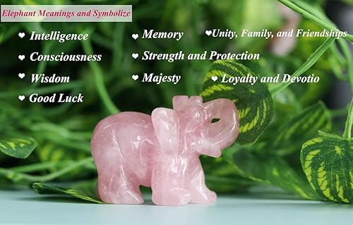 Miniatura 4 de Decoración de elefante de cuarzo rosa de 2 pulgadas, cristal curativo, bonita piedra natural pulida, tallada a mano, escultura rosa grande, piedras