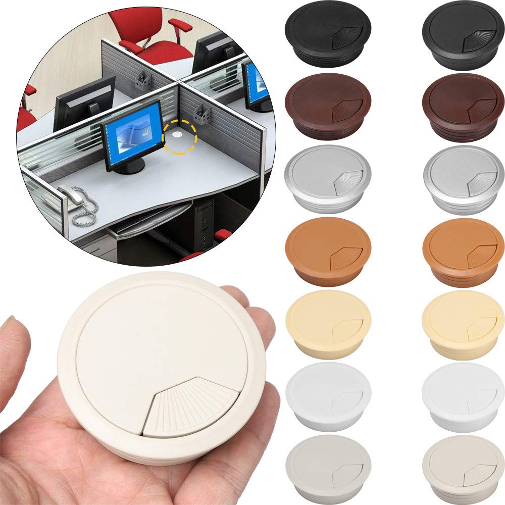 Passacavo rotondo per mobili, con passacavi integrato, organizer per cavi da scrivania e organizer per la gestione dei fili del tavolo da casa e ufficio (beige, 10 pezzi)