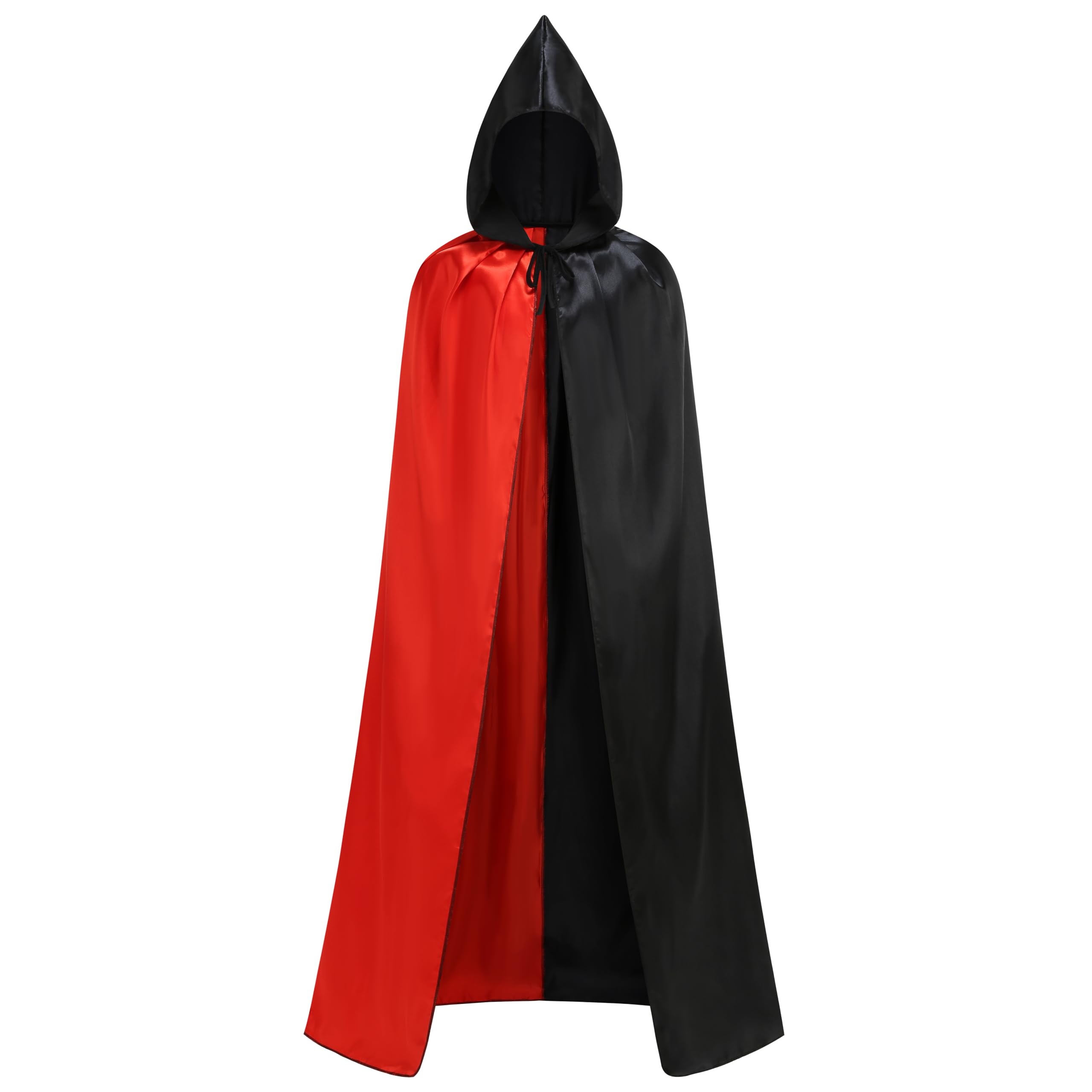 DELIVESS Adult Hooded Cape Reversible Satin Cloak for Halloween Cosplay Costume(Red Black,170CM) — image 1