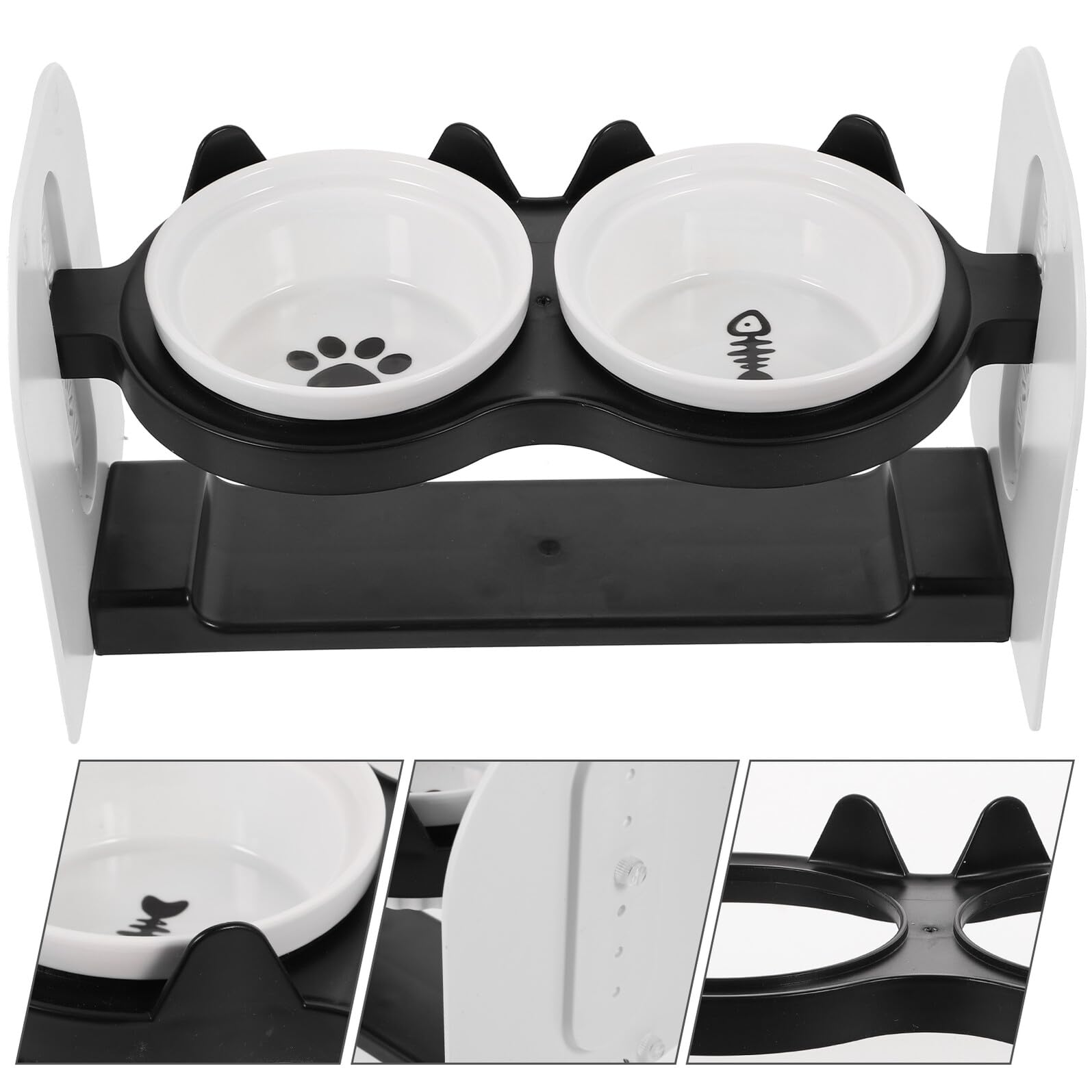 Keramik Doppelnapf mit Neigungsdesign, 1 Satz, Schwarz
