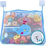 COSY ANGEL Baby Bath Toy Bag for Bath Toys Large Organiser Bathroom Storage Net with 4 Waterproof Self Adhesive Hooks (Blue)
