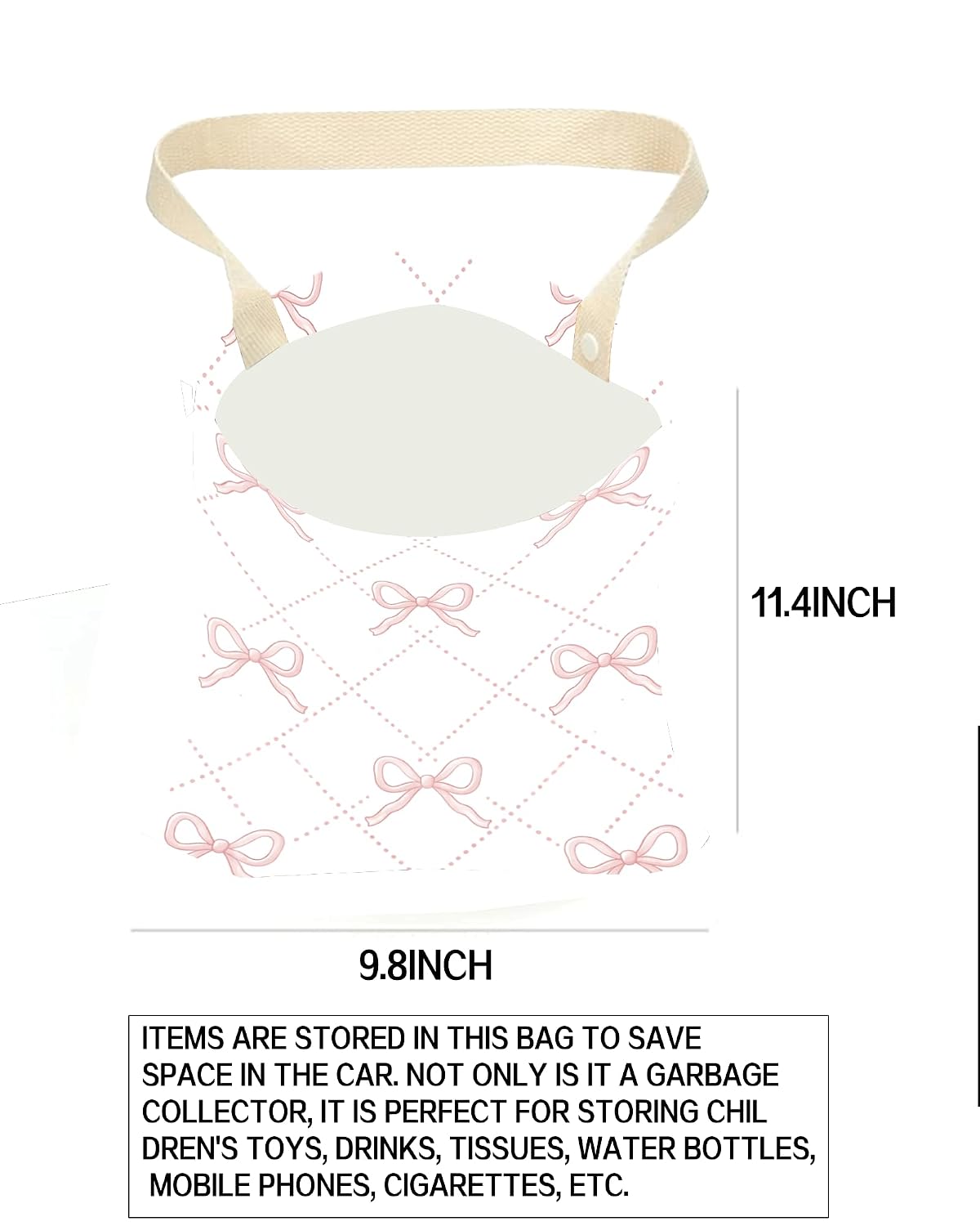 Car Trash Can, Durable Hanging Car Trash Garbage Bag, Cute Automotive Garbage Cans Organizer, Cute Pink Bow Grid image 4