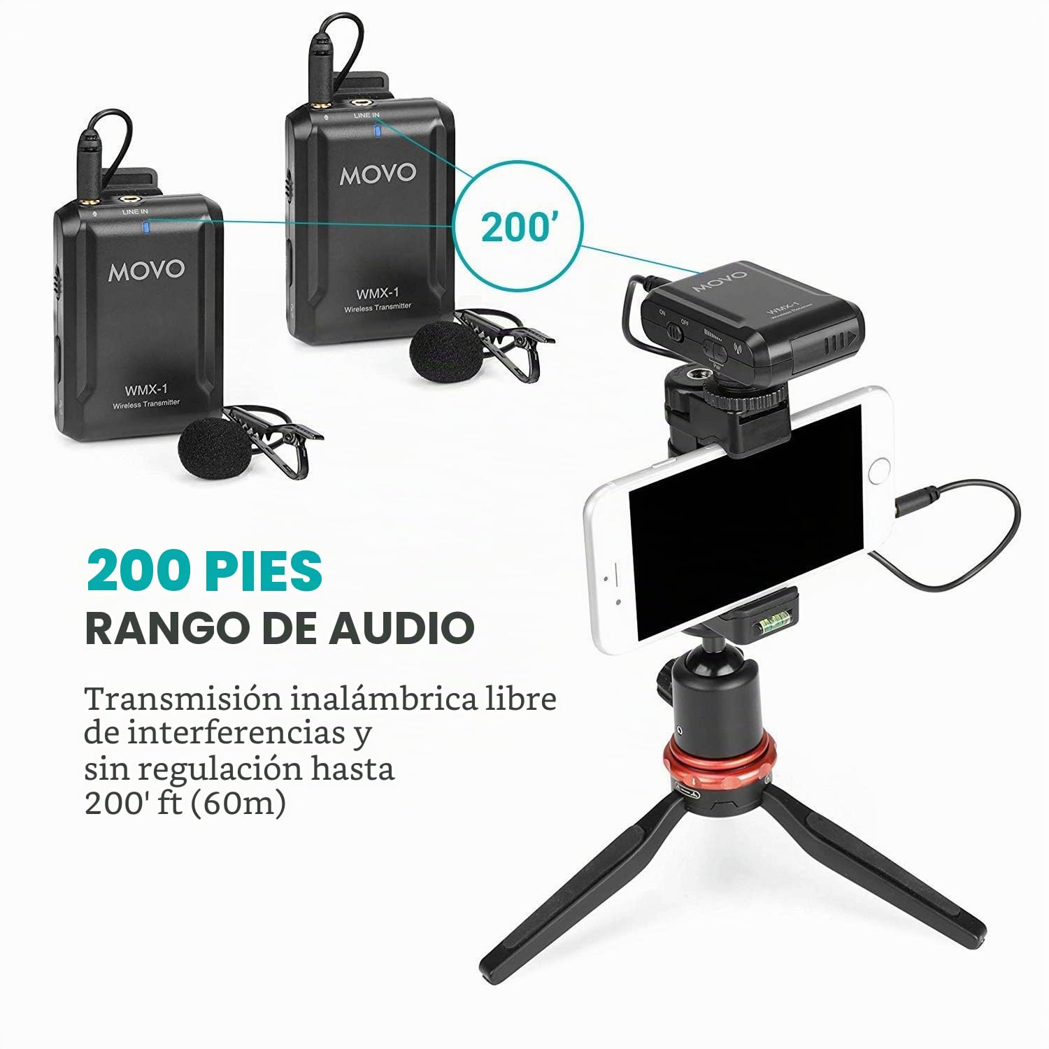 Movo Sistema de micrófono de Solapa inalámbrico WMX-1-DUO de 2,4 GHz Compatible con cámaras DSLR, videocámaras, iPhone, teléfonos Inteligentes Android y tabletas (Rango de Audio de 60 Metros)