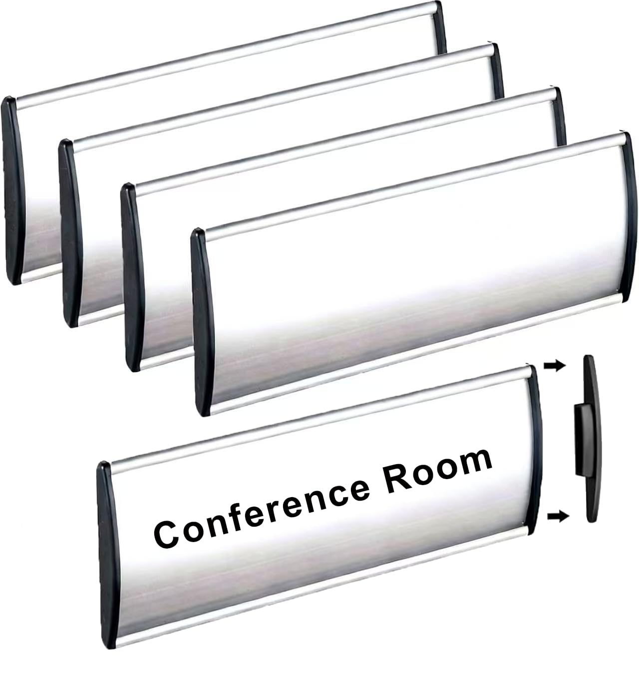 SINKAA 5Pcs Curved Name Plate Holder for Door & Wall - 3" x 8", Silver