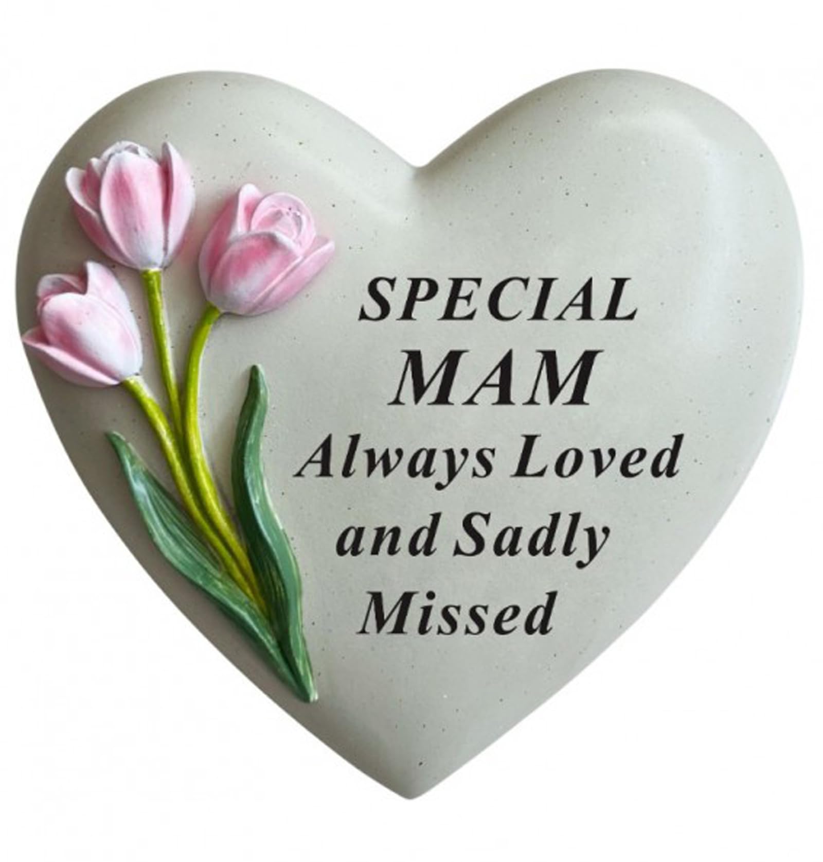 David Fischhoff Mam Graveside Memorial Heart Plaque Pink Flowers Remembrance Ornament Stone 16cm