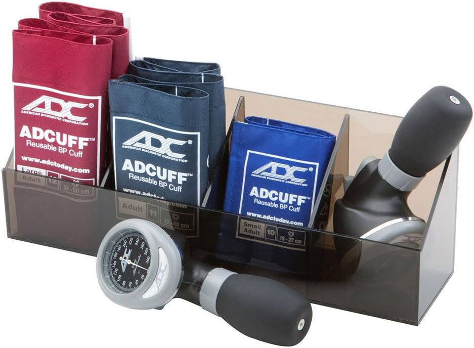 ADC Multikuf 705 General Practice Multicuff Kit with 804 Palm Aneroid Sphygmomanometwith Small Adult, Adult and Large Adult Blood Pressure Cuffs (19-50 cm), Plexiglass Tray, Multi-Color