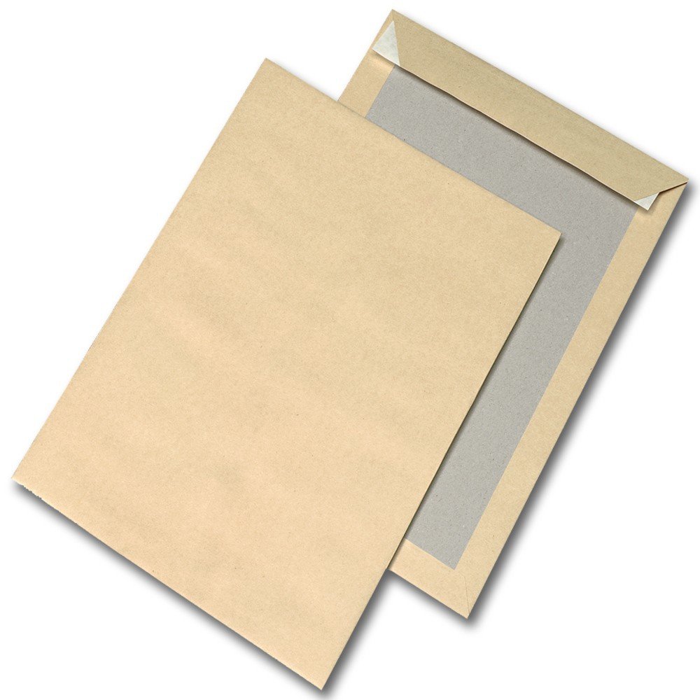 125 Versandtaschen B4 250x353mm mit Papprückwand / Kartonrücken 120g/m², braun (natron), ohne Fenster, haftklebend, HK