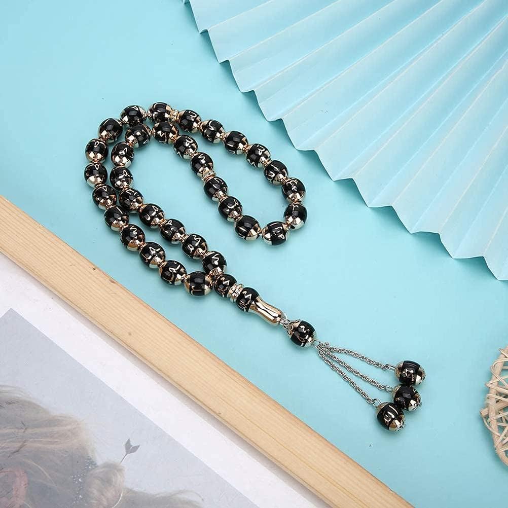 Tasbih Prayer Beads Allah & Muhammad Islamic Prayer Rosary Muslim Islam Misbaha Tasbeeh Sibha 33 Prayer Beads Bracelet (black) - Image 4