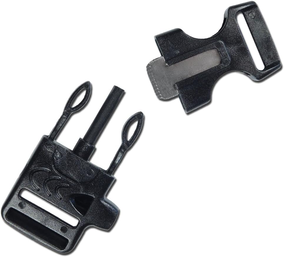Paracord Planet 3/4 Inch Buckle Whistle and Built in Fire Starter with Flint Rod Combo Side Release Buckle