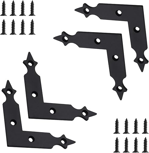 4 piezas de soporte de esquina decorativo para puerta corredera de granero, decoración de herrajes negros para puertas de garaje, persianas,