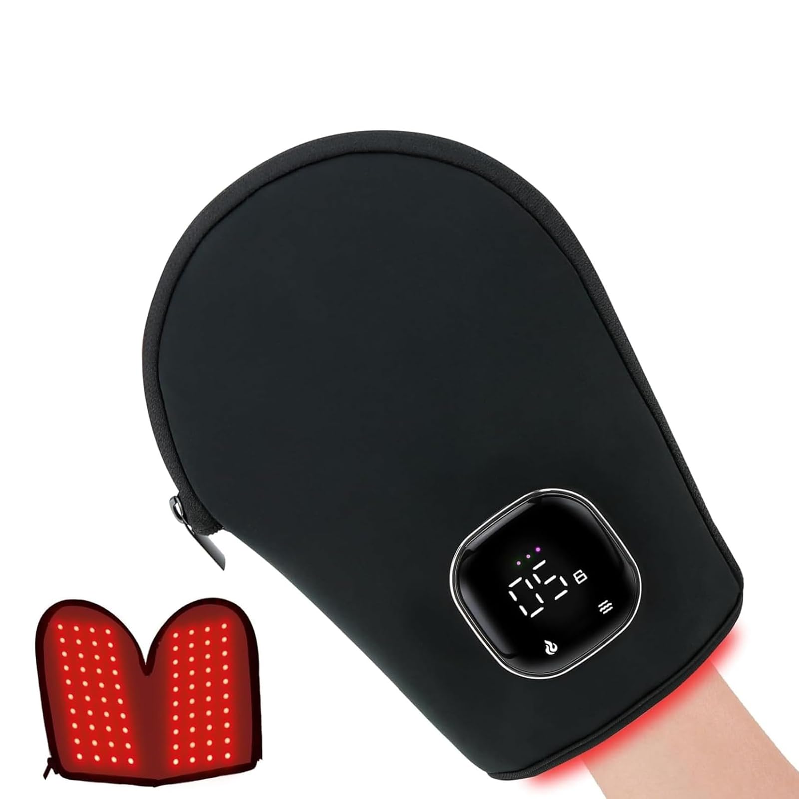 Dispositivo De Terapia De Luz Roja Para Manos, Guante De Terapia De Luz Roja Con Pantalla Digital Y Diseño Con Cremallera, Estructura De Chip De Doble Cara Y Portátil, Ideal Para Viajes, Hogar