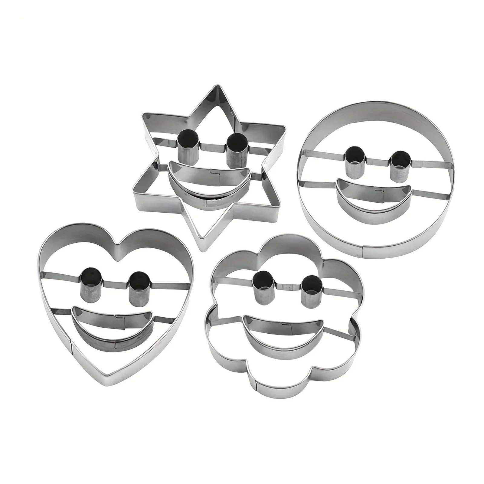 Juego de cortadores de galletas, 4 Uds., moldes de acero inoxidable de calidad alimentaria con forma divertida de cara sonriente for fondant, queso, fruta, panqueque, horneado DIY en casa