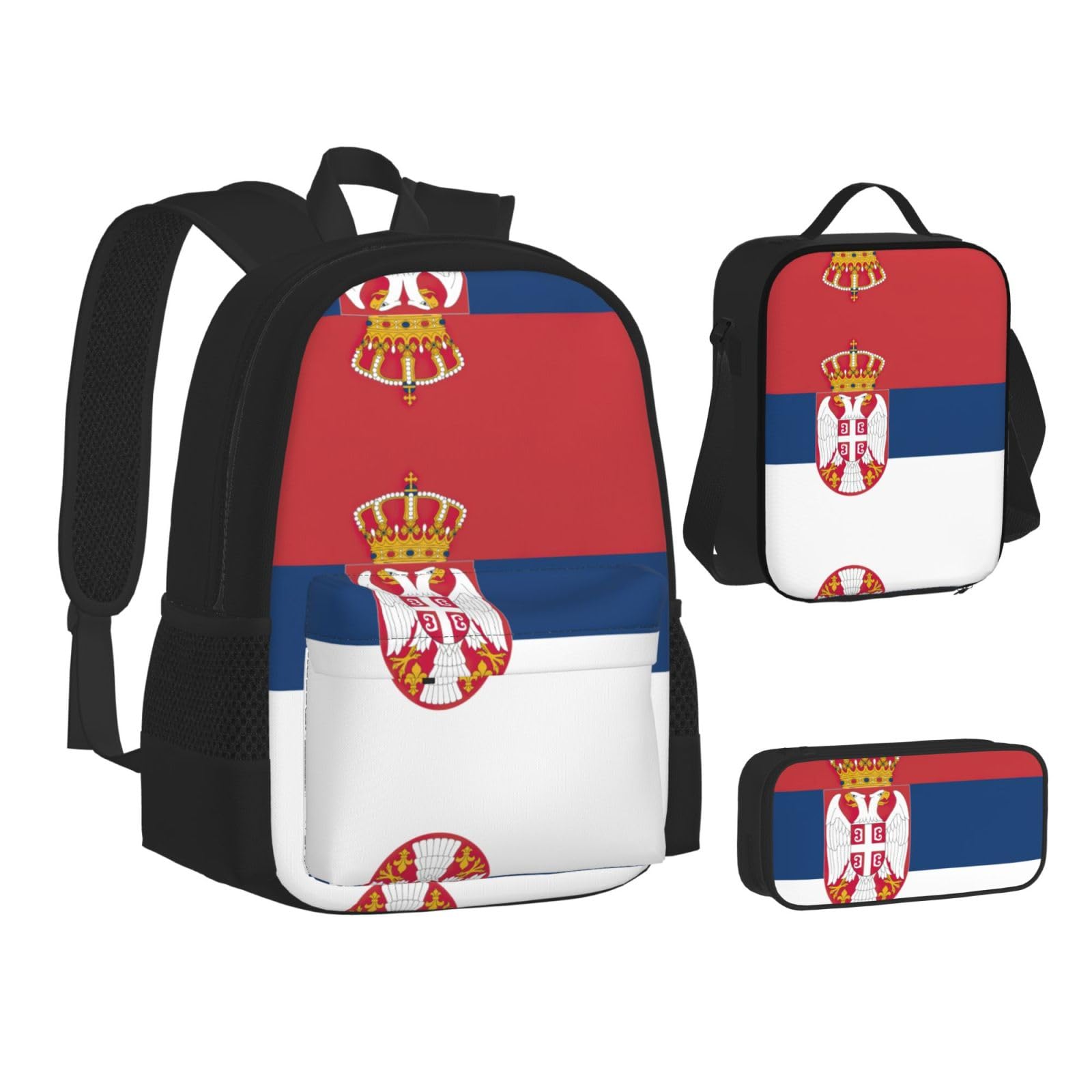 Flaga Serbii plecak dziecko chłopcy dziewczęta pudełko na lunch szkoła torba zestaw uczniów szkoły student prezent, Czarny, One Size, Bagaż