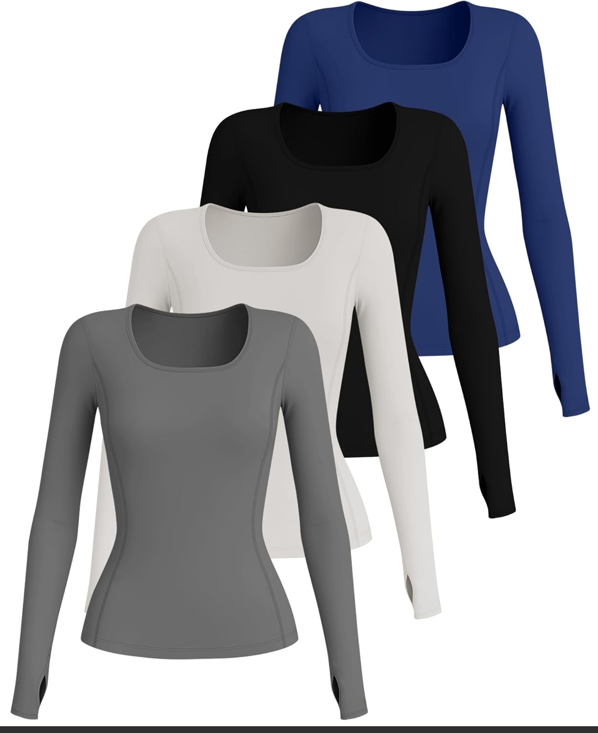 4 Pack Women's Workout Shirts Yoga Long Sleeve Running Tops Quick Dry Gym Athletic Tops Seamless Compression Tees - Image 2