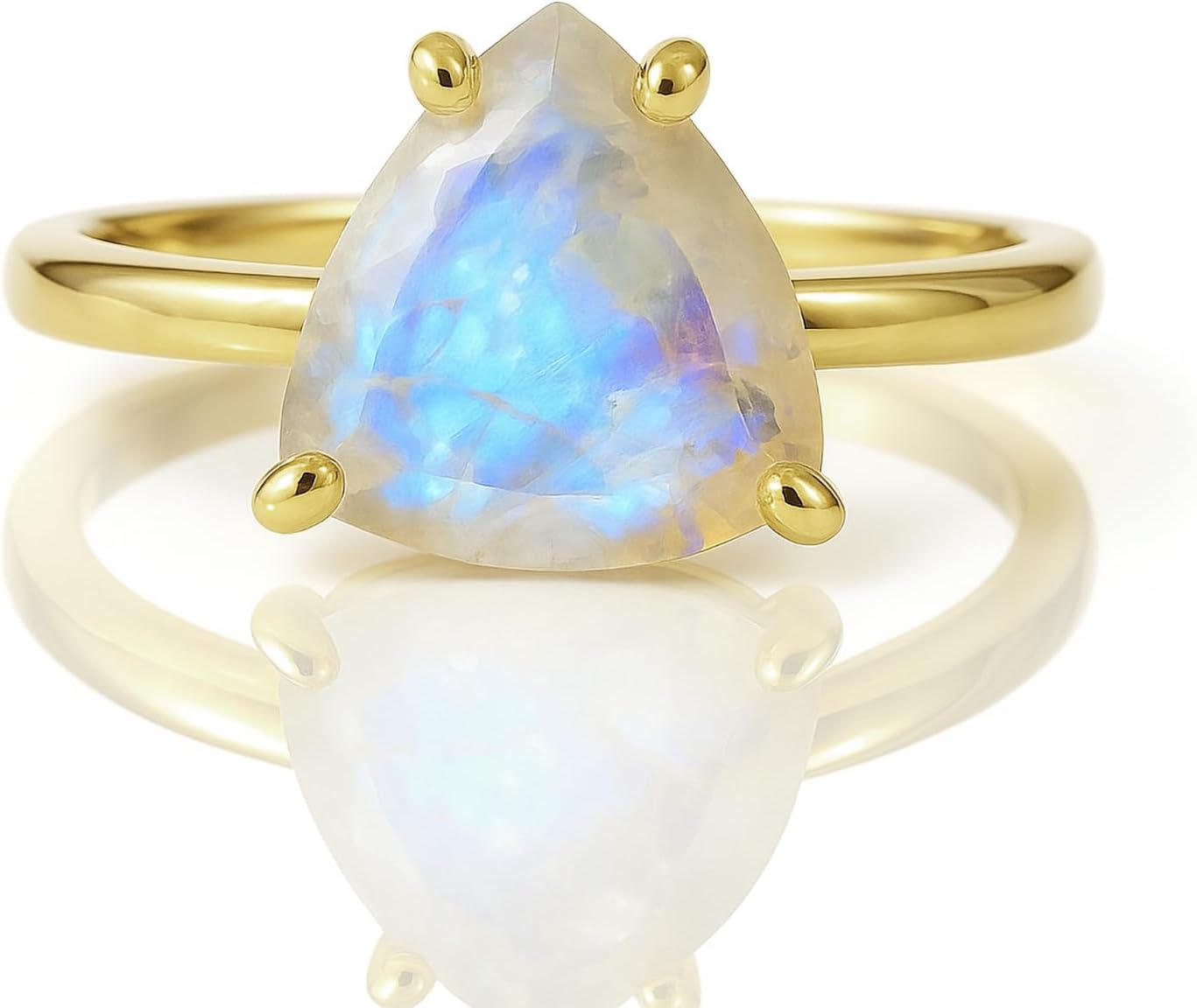 Fascinating Moonstone Ring - Custom Triangle Ring for Engagement, Statement, Anniversary, Birthday Presents - Unique June Birthstone Ring - Customizable with Engraving