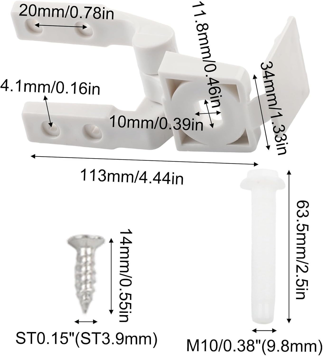 Complete Toilet Seat Hinge Replacement Parts Set with Plastic Hinges, Bolts, and Nuts for Front Seats
